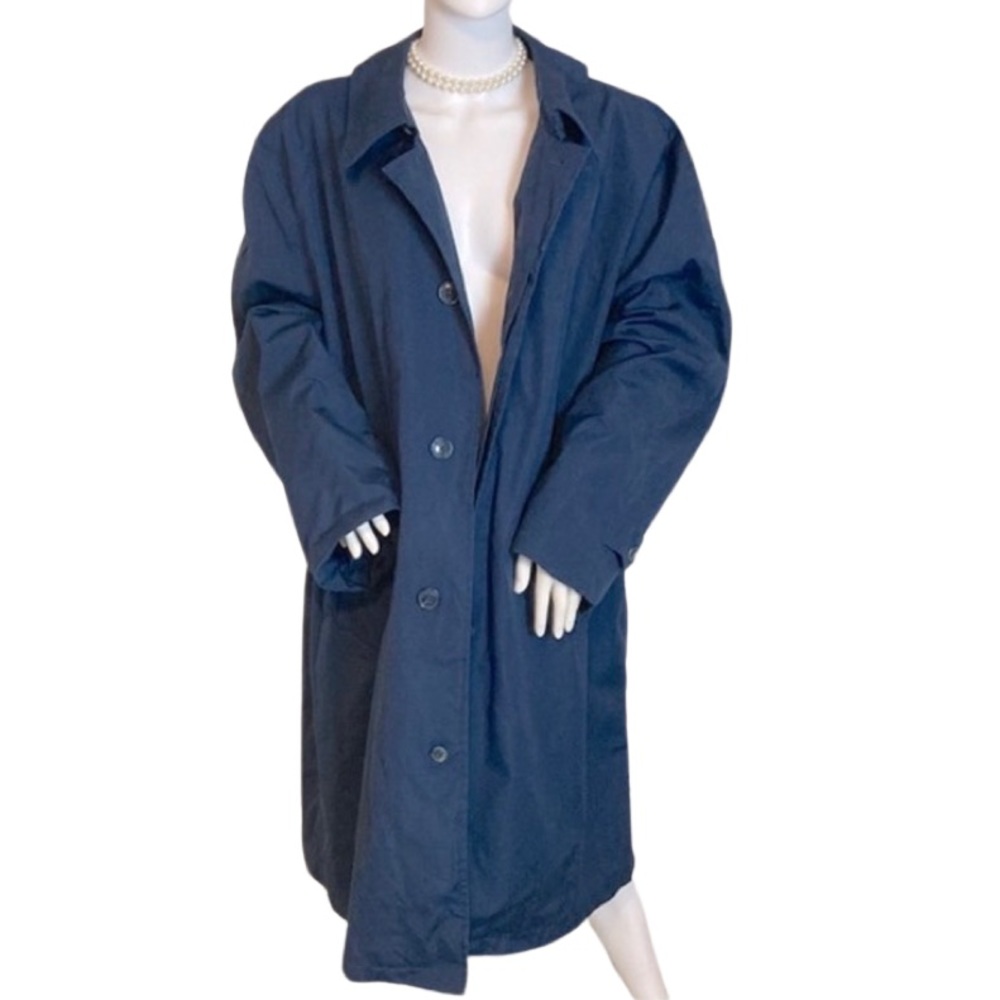 Oleg Cassini Size 46 Reg Navy Blue Hidden Button Trench Coat
